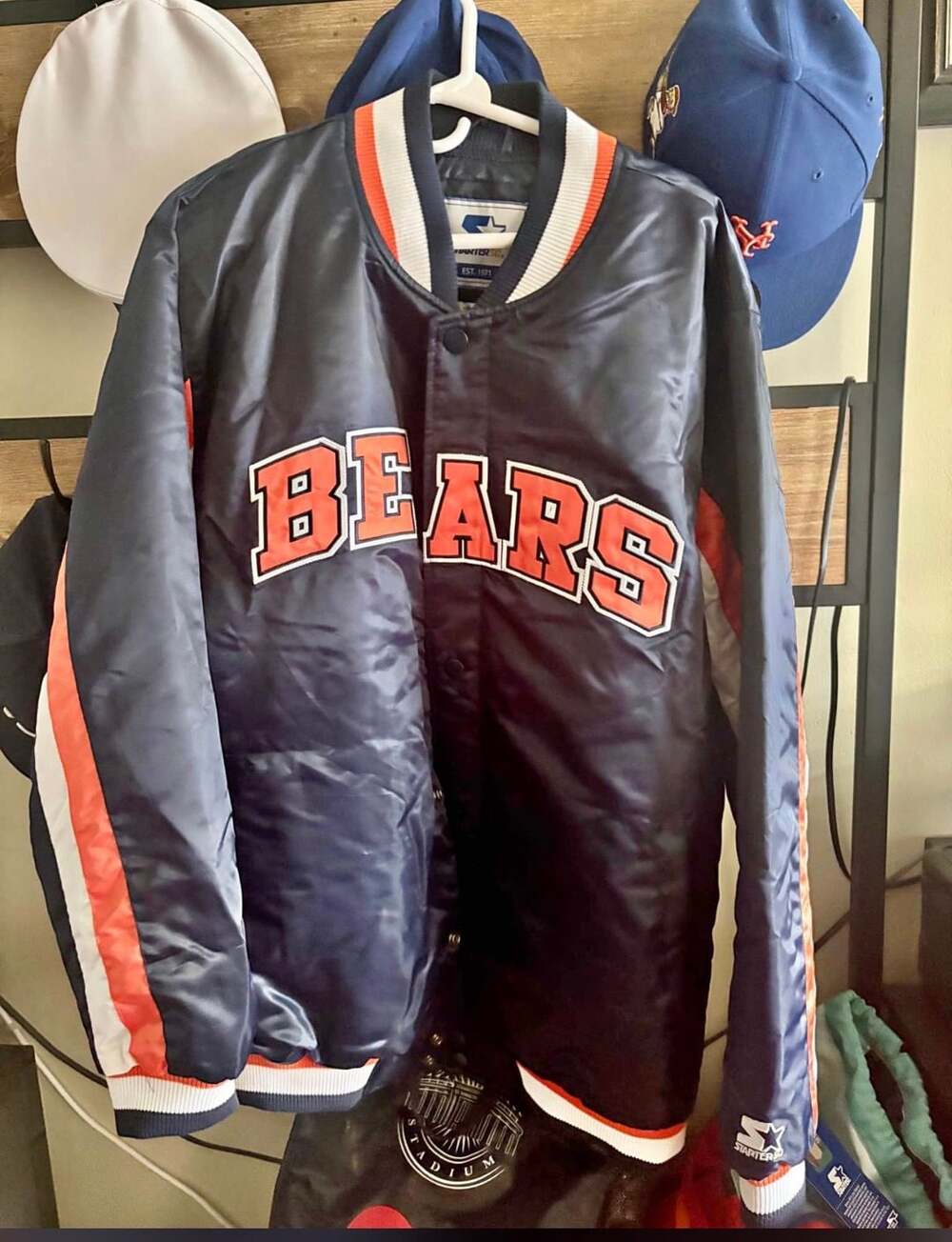 Starter 50 Chicago Bears Quilt-Lined Satin Bomber Jacket XXL